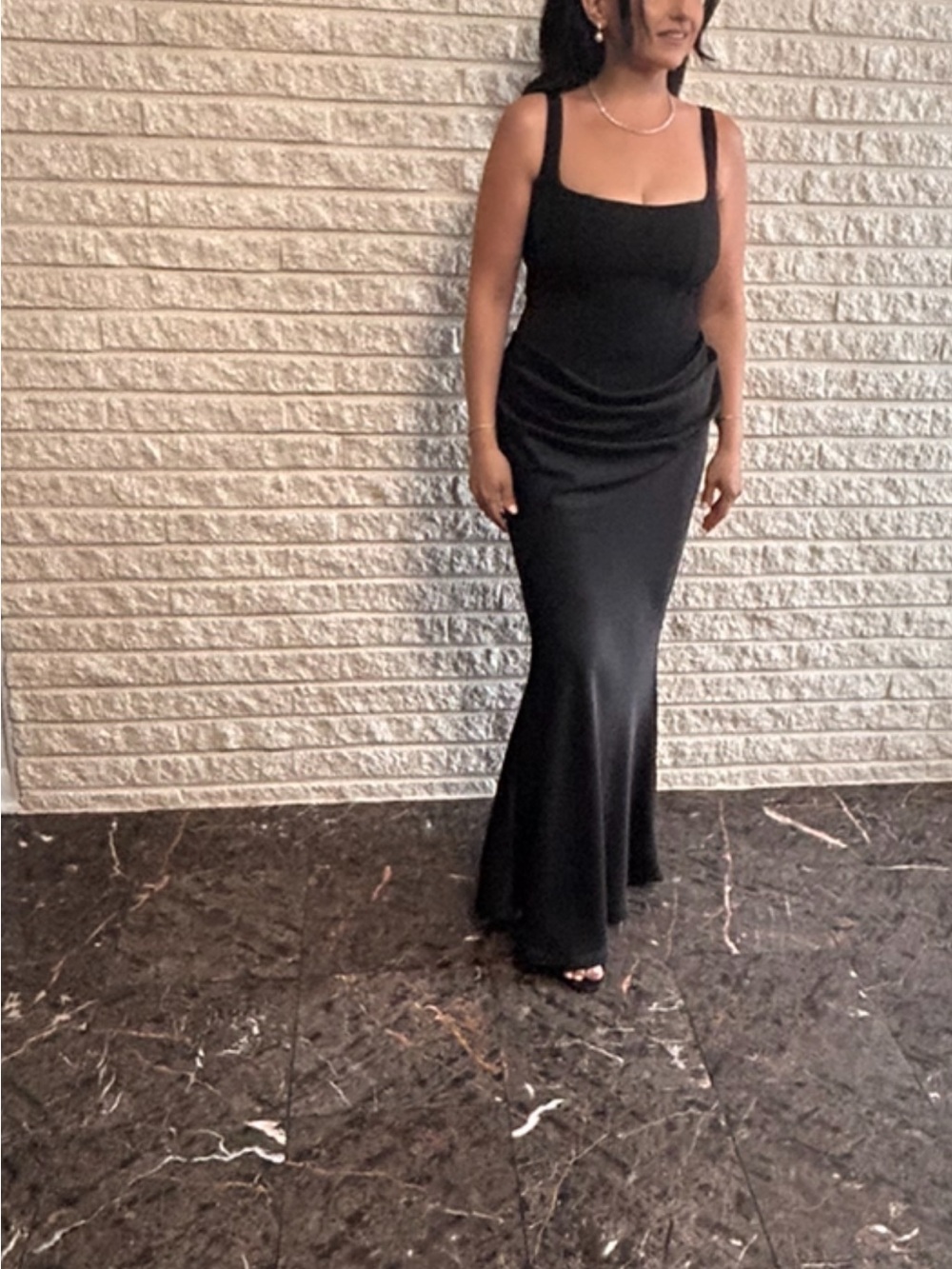 Classic Black Square-Neck Evening Gown